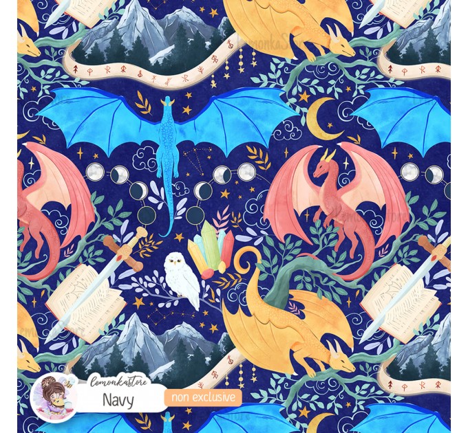 Dragons Fantasy seamless pattern design - Navy [Non-Exclusive]
