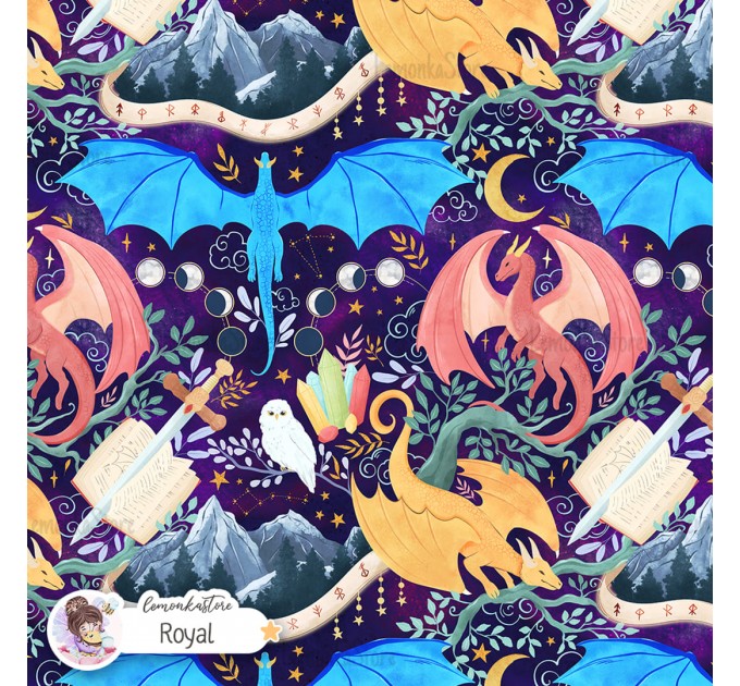 Dragons Fantasy seamless pattern design - Royal