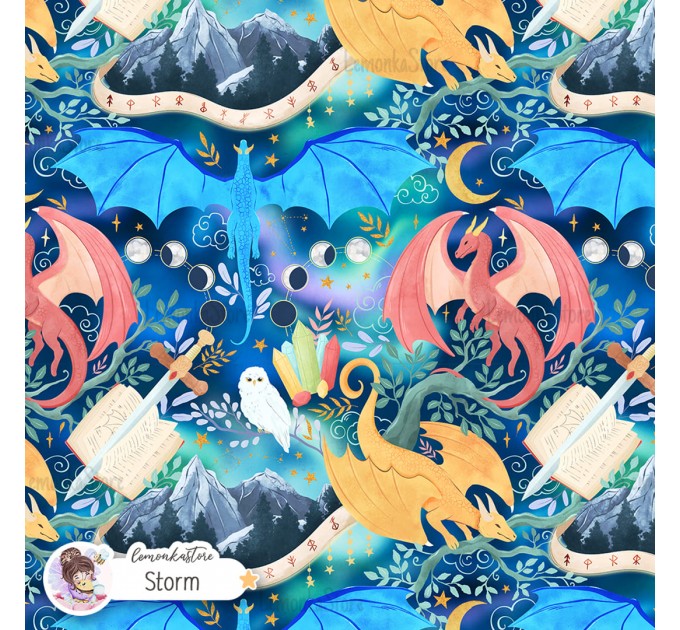 Dragons Fantasy seamless pattern design - Storm