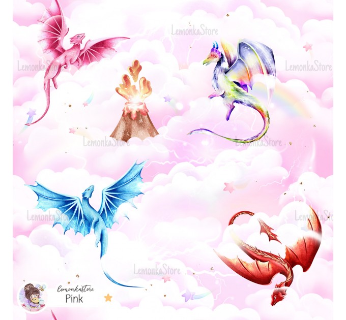 Dragons exclusive seamless pattern - Pink