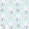 Elephant and panda toy exclusive seamless pattern - Mint