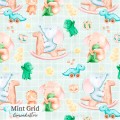 Elephants and dino toy exclusive seamless pattern - Mint Grid