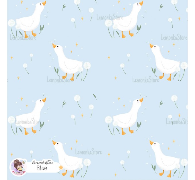 Goose and Dandelions exclusive seamless pattern - Blue
