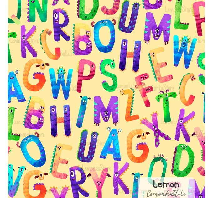Halloween Alphabet Monsters exclusive seamless pattern - Lemon