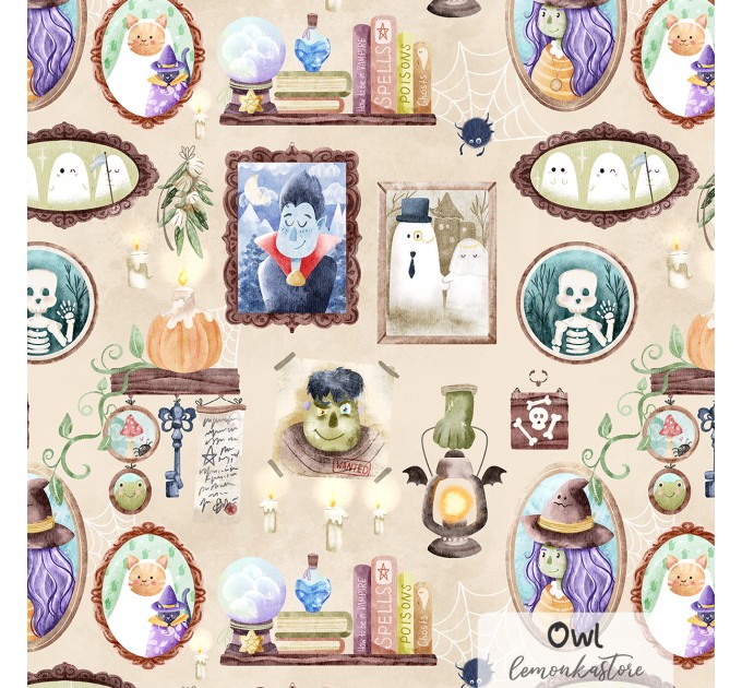 Halloween Portraits exclusive seamless pattern - Owl