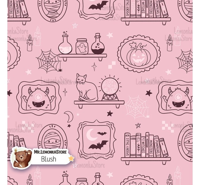 Halloween Lineart exclusive seamless pattern - Blush