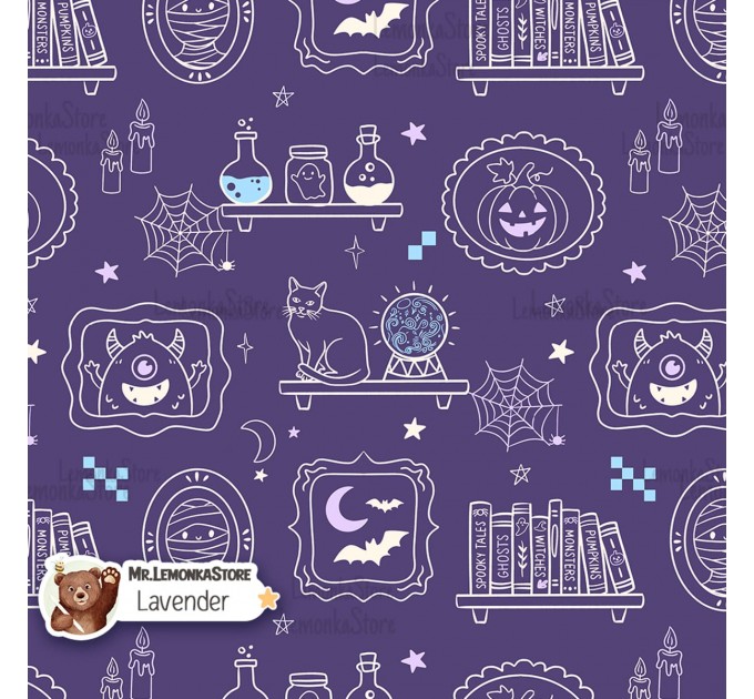Halloween Lineart exclusive seamless pattern - Lavender
