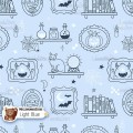 Halloween Lineart exclusive seamless pattern - Light Blue