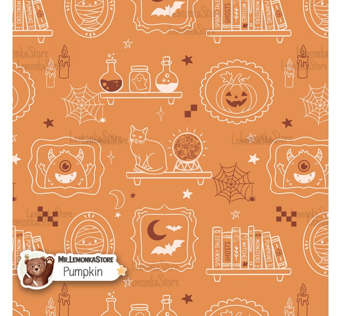 Halloween Lineart exclusive seamless pattern - Pumpkin