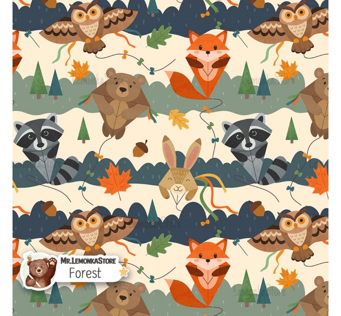 Kite animals exclusive seamless pattern - Forest