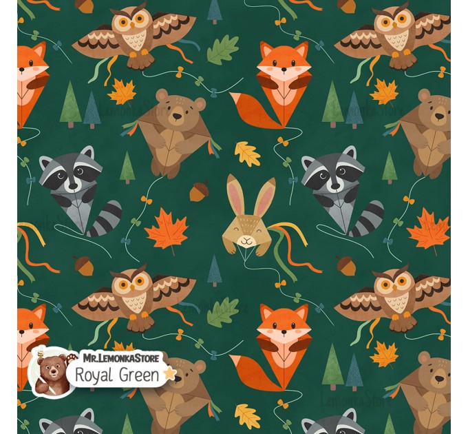 Kite animals exclusive seamless pattern - Royal Green