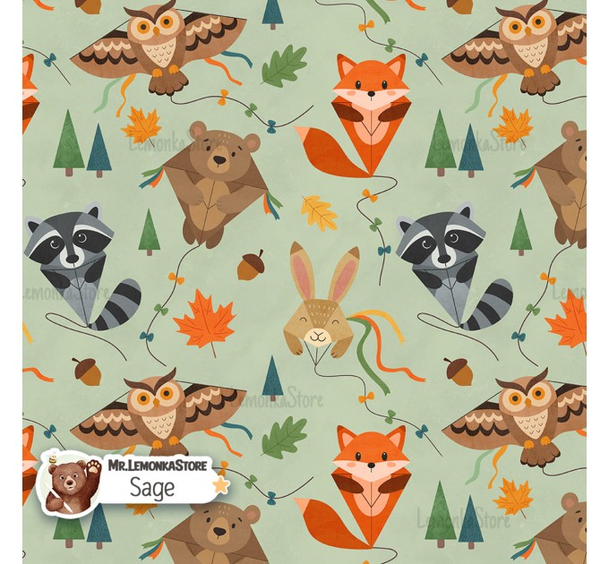 Kite animals exclusive seamless pattern - Sage