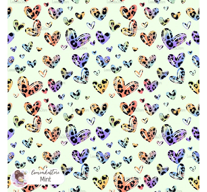 Leopard Hearts Type-4 exclusive seamless pattern - Mint