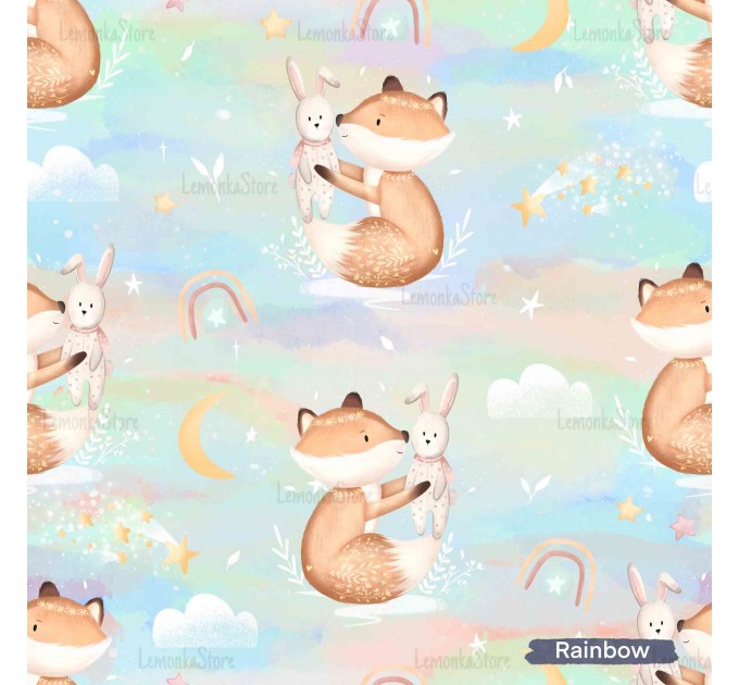 Little Fox with Bunny - Rainbow