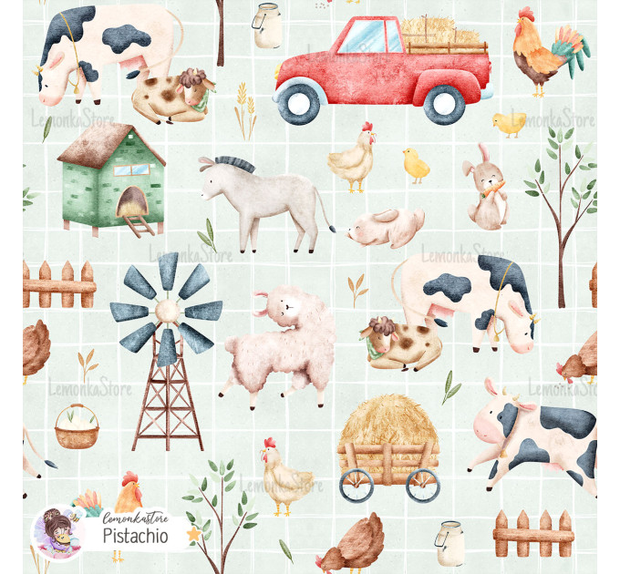 Little Farm exclusive seamless pattern - Pistachio