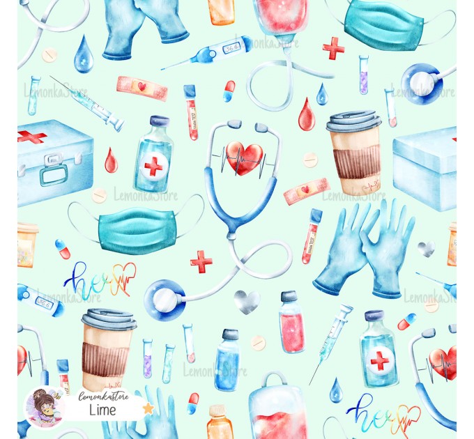 Medical exclusive seamless pattern - Lime