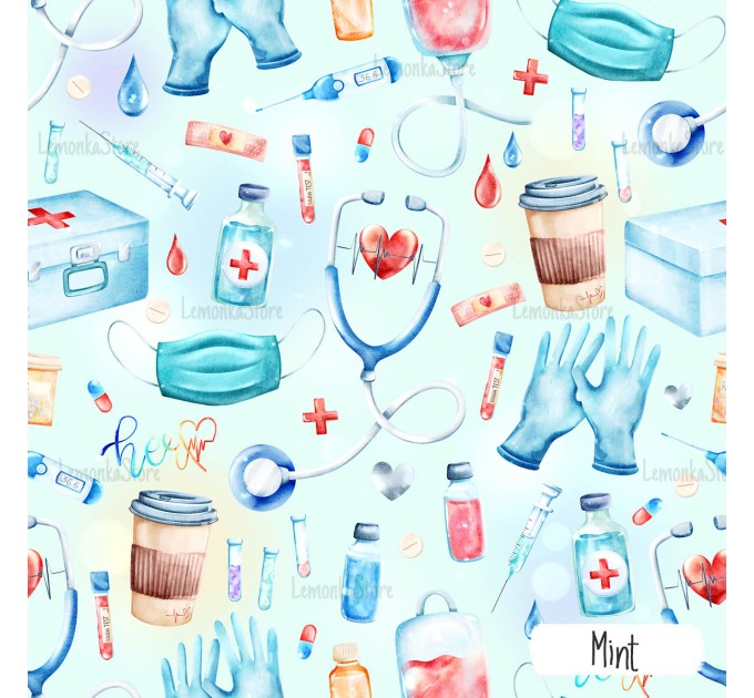 Medical seamless pattern for fabric - Mint