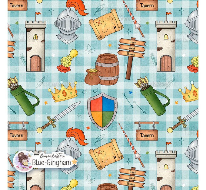 Medieval exclusive seamless pattern - Blue Gingham