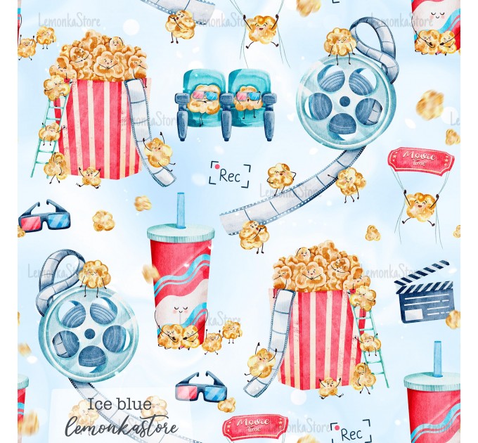 Movie time exclusive seamless pattern - Ice blue