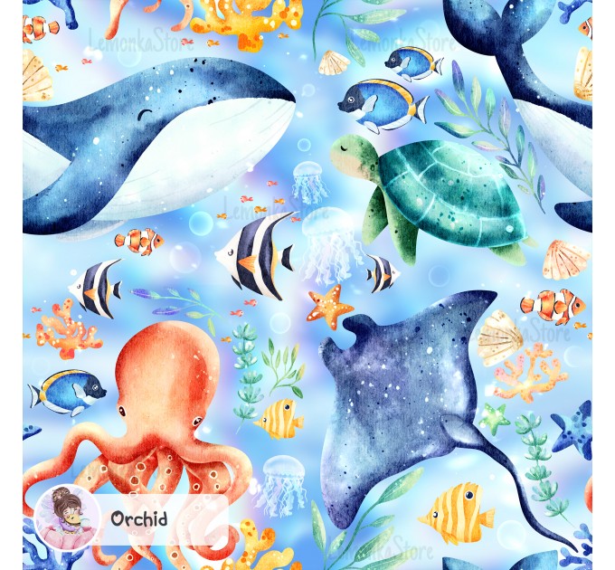 Ocean Story exclusive seamless pattern  - Orchid
