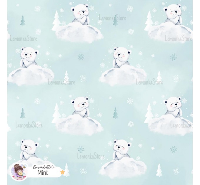 Polar Bear exclusive seamless pattern - Mint