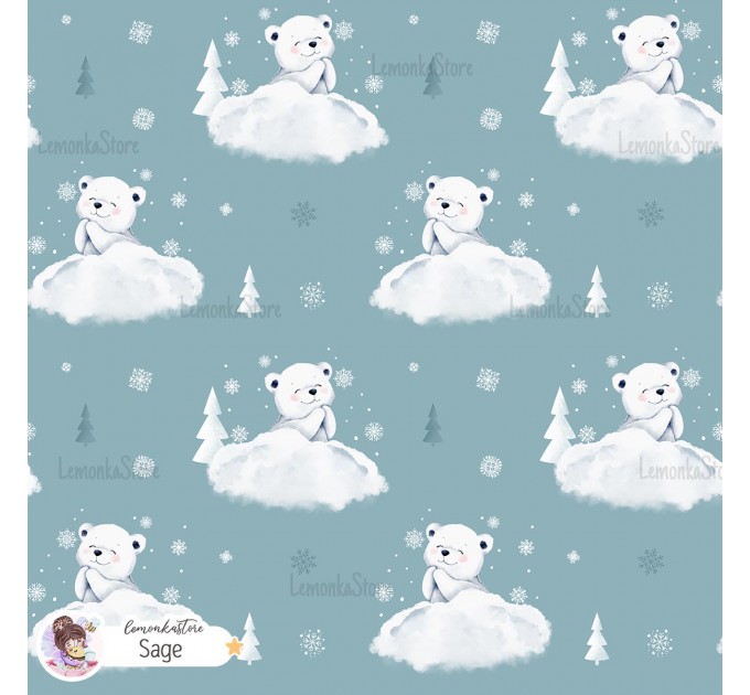 Polar Bear exclusive seamless pattern - Sage