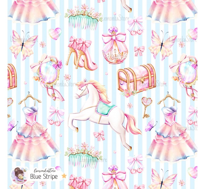 Princess Vibe exclusive seamless pattern - Blue Stripe
