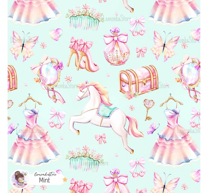 Princess Vibe exclusive seamless pattern - Mint