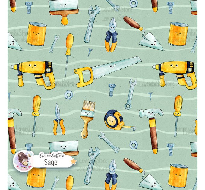 Repair Tools exclusive seamless pattern - Sage