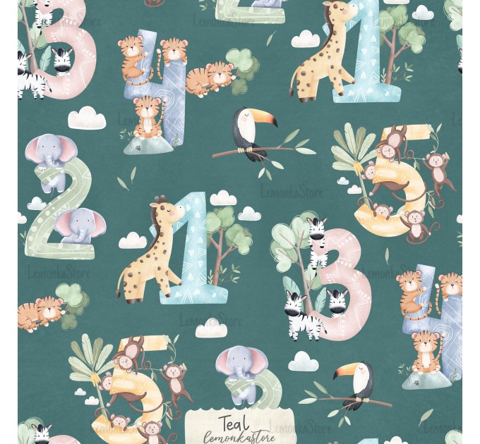 Safari Animals Numbers -  Teal