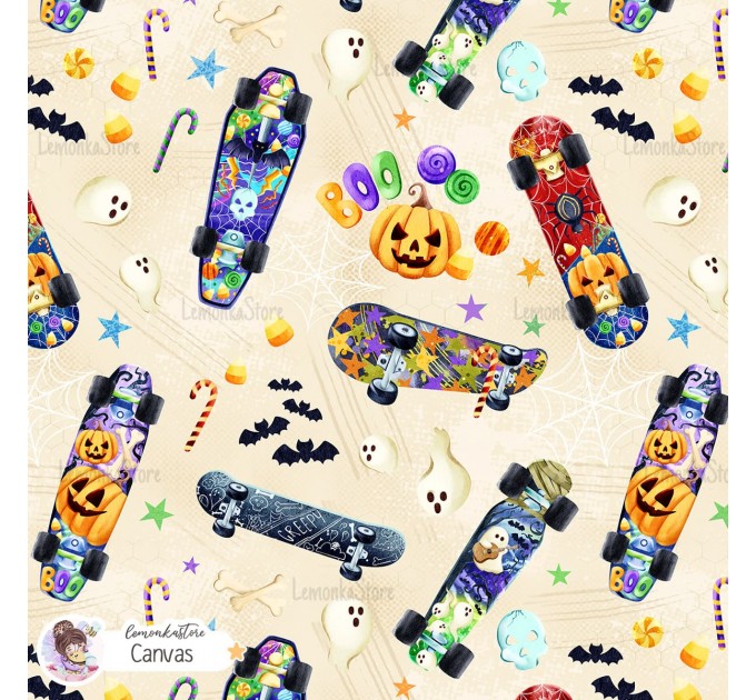Spooky Skateboard exclusive seamless pattern - Canvas