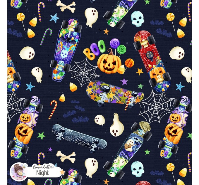 Spooky Skateboard exclusive seamless pattern - Night