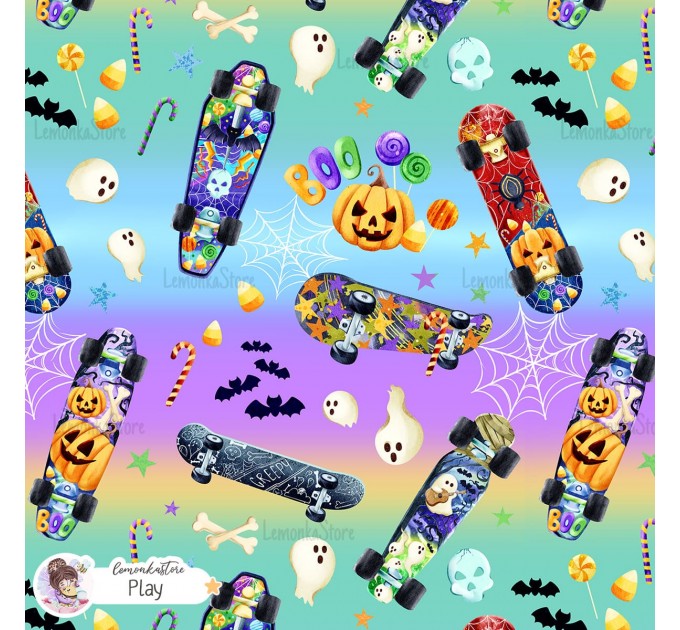 Spooky Skateboard exclusive seamless pattern - Play