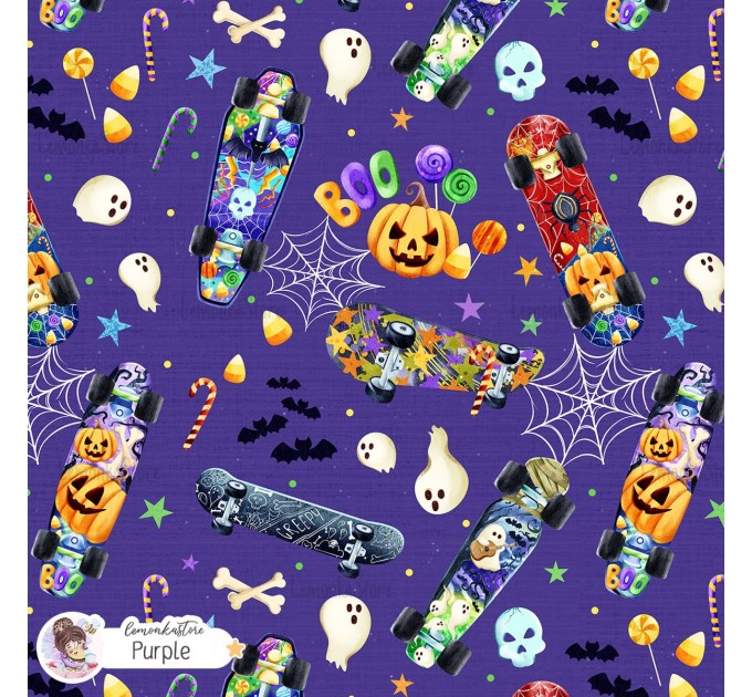 Spooky Skateboard exclusive seamless pattern - Purple
