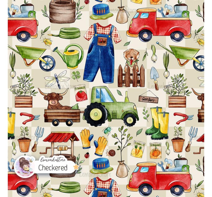 Spring Garden (Boyish) exclusive seamless pattern - Checkered