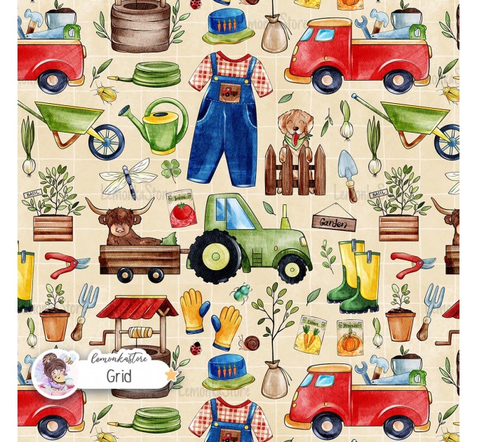 Spring Garden (Boyish) exclusive seamless pattern - Grid
