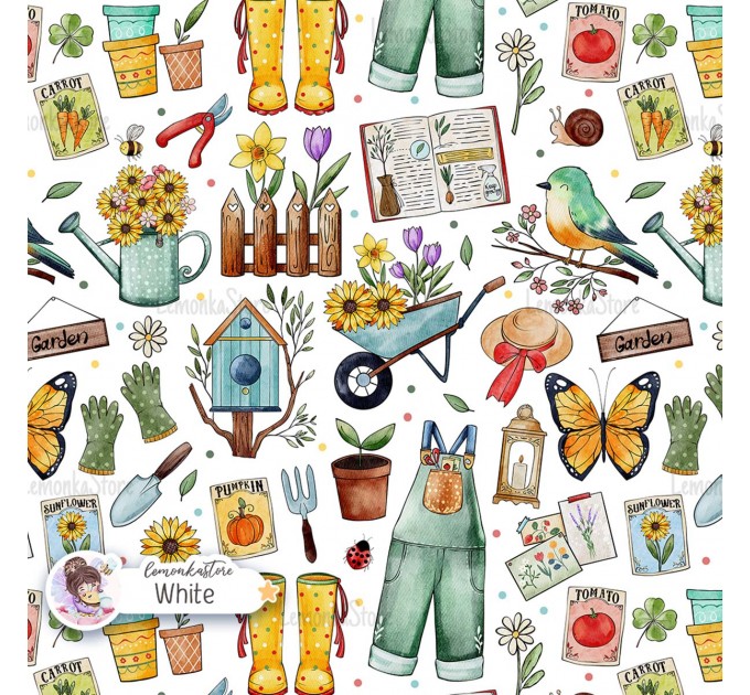 Spring Garden exclusive seamless pattern - White