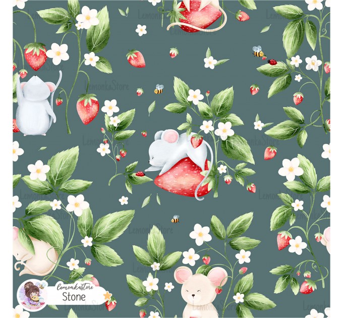 Strawberry Mice exclusive pattern - Stone