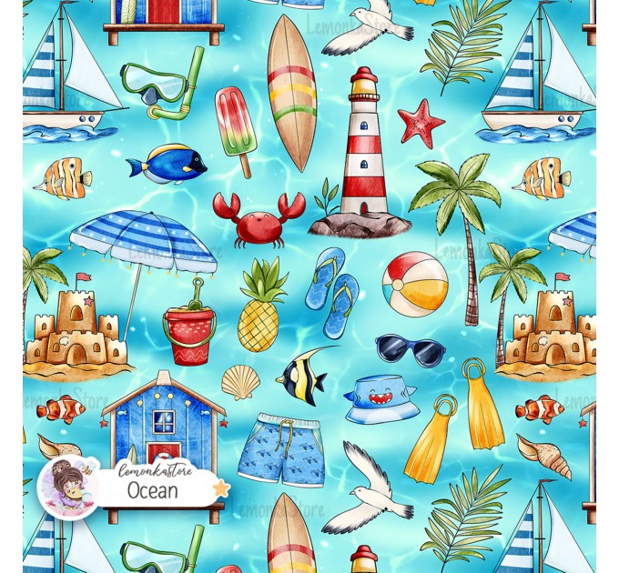 Summer Vibe (Boyish) exclusive seamless pattern - Ocean