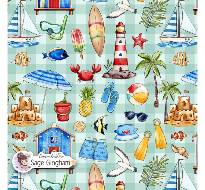 Summer Vibe (Boyish) exclusive seamless pattern - Sage Gingham