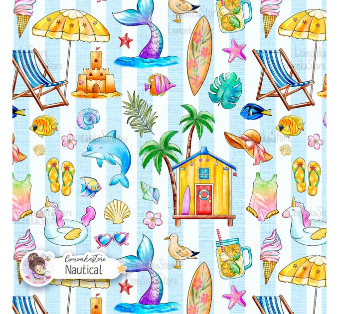 Summer Vibe (Girly) exclusive seamless pattern - Nautical