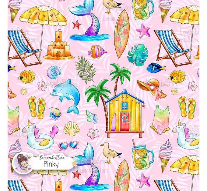 Summer Vibe (Girly) exclusive seamless pattern - Pinky