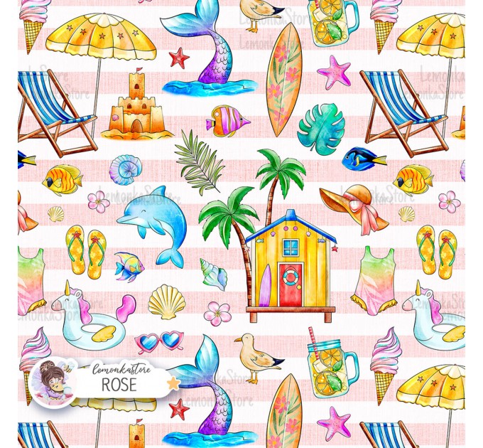Summer Vibe (Girly) exclusive seamless pattern - Rose
