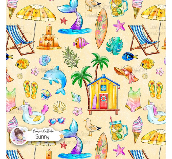 Summer Vibe (Girly) exclusive seamless pattern - Sunny