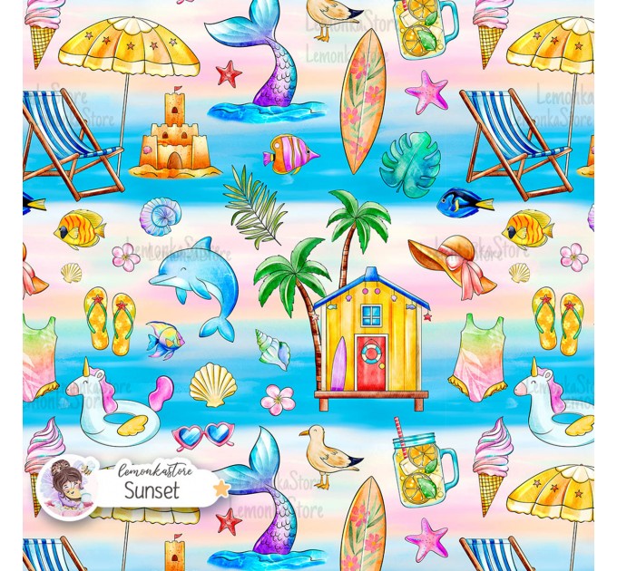 Summer Vibe (Girly) exclusive seamless pattern - Sunset