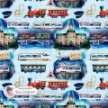 Trains exclusive seamless pattern - Blue Gingham