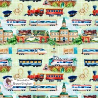 Trains - Green Gingham
