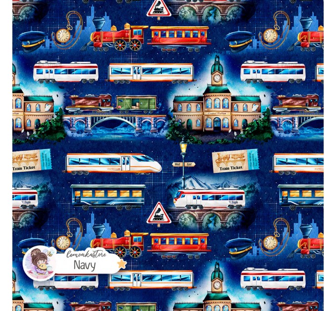 Trains exclusive seamless pattern - Navy