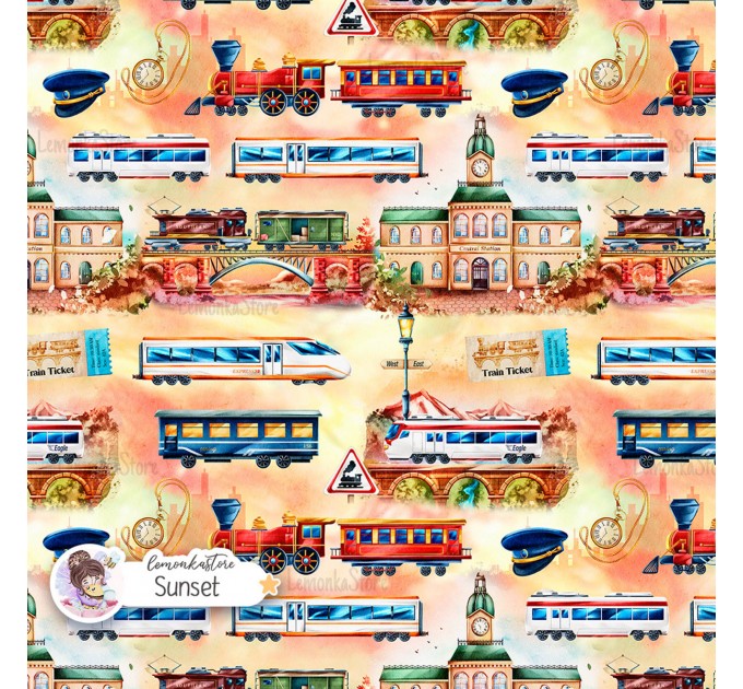 Trains exclusive seamless pattern - Sunset