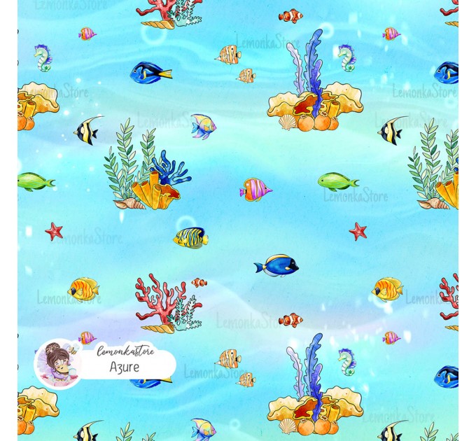 Tropical Fish exclusive seamless pattern - Azure